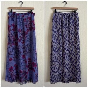 Coldwater Creek Reversible Pull On Elastic Waist Maxi Skirt Purple Floral Fairy